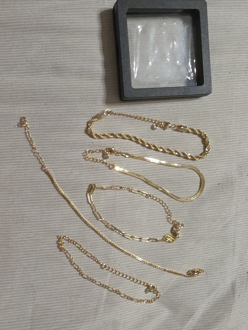 Gold Tone Layered Necklace Set - Mixed Chain Styles